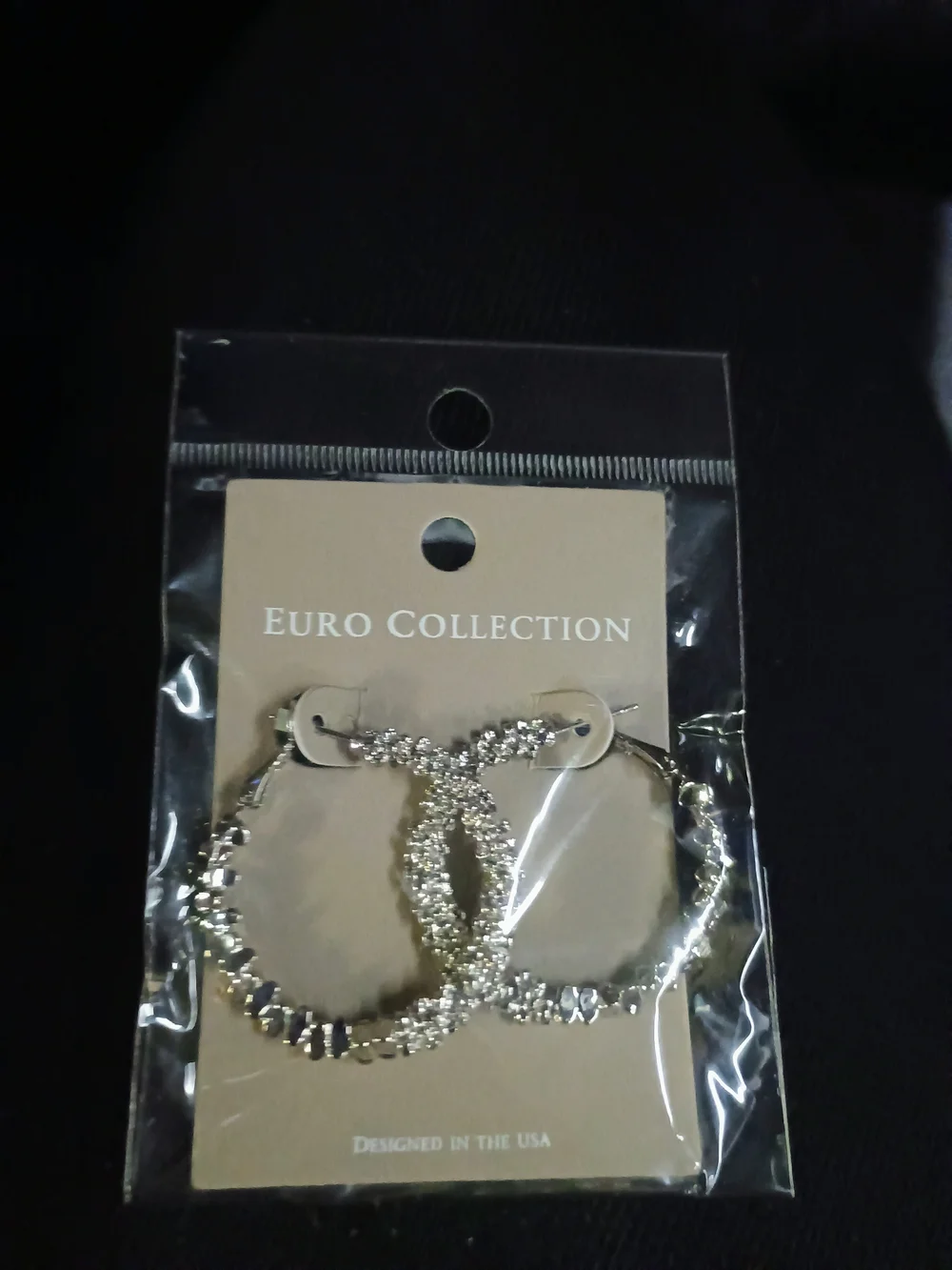 Silver Rhinestone Hoop Earrings - Picture 3 of 3